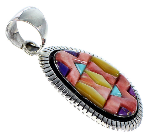 Turquoise And Multicolor Southwest Silver Pendant EX48796