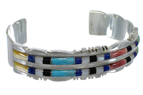 Southwest Authentic Sterling Silver Multicolor Heavy Cuff Bracelet VX60635