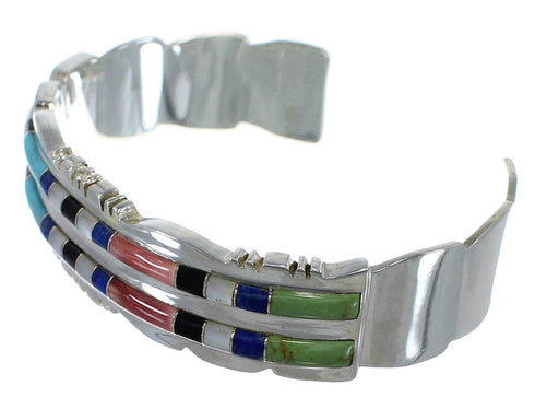 Southwest Authentic Sterling Silver Multicolor Heavy Cuff Bracelet VX60635