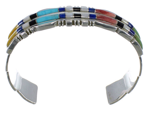Southwest Authentic Sterling Silver Multicolor Heavy Cuff Bracelet VX60635