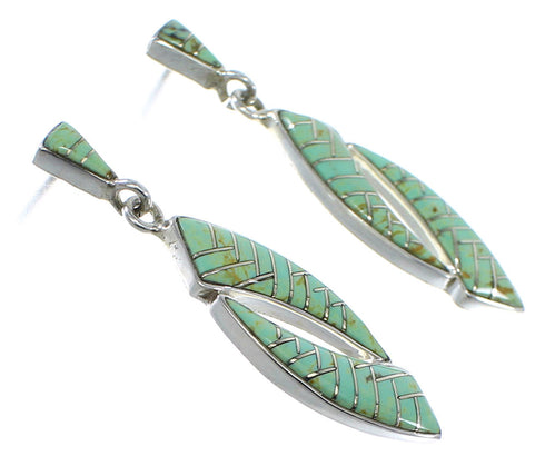 Turquoise Inlay Genuine Sterling Silver Post Dangle Earrings AX48523