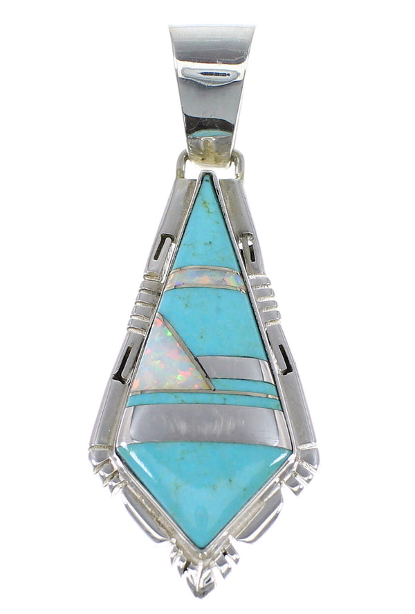 Genuine Sterling Silver Turquoise And Opal Inlay Pendant AX48216