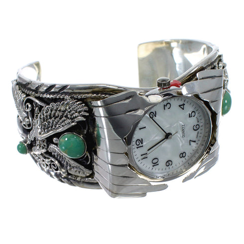 Sterling Silver Southwest Turquoise Eagle Cuff Watch CX47926