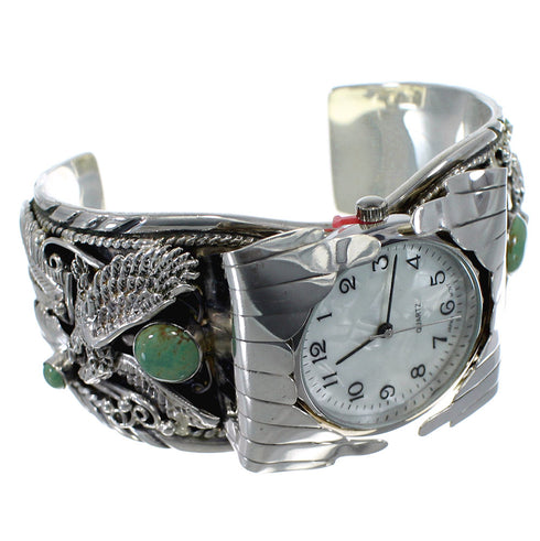 Sterling Silver Southwest Eagle Turquoise Cuff Watch CX47927