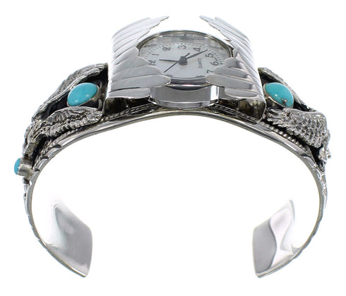 Authentic Sterling Silver Southwest Eagle Turquoise Cuff Watch CX48001