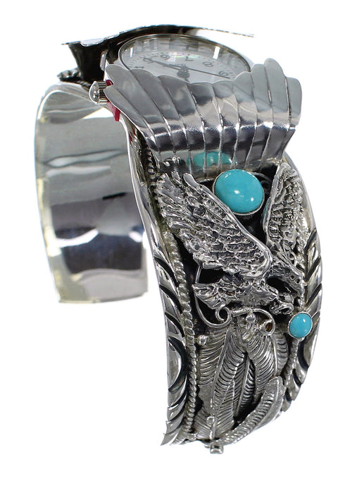 Authentic Sterling Silver Southwest Eagle Turquoise Cuff Watch CX48001