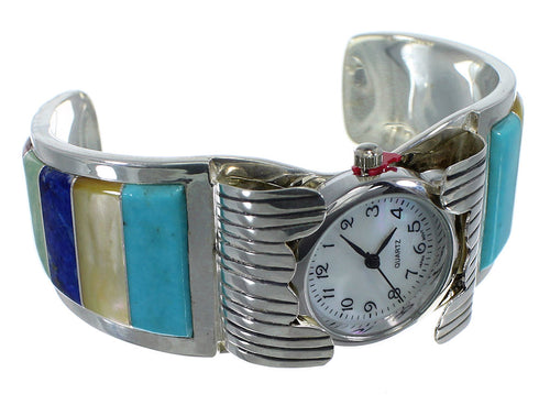 Multicolor Inlay Sterling Silver Southwestern Cuff Watch CX48652