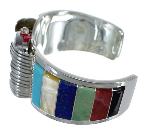 Multicolor Inlay Sterling Silver Southwestern Cuff Watch CX48652