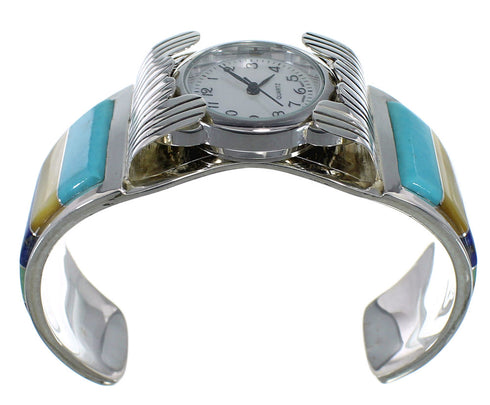 Multicolor Inlay Sterling Silver Southwestern Cuff Watch CX48652
