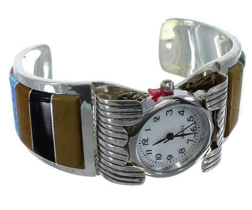 Sterling Silver Southwestern Multicolor Inlay Cuff Watch CX48649