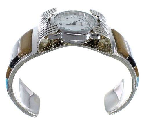 Sterling Silver Southwestern Multicolor Inlay Cuff Watch CX48649
