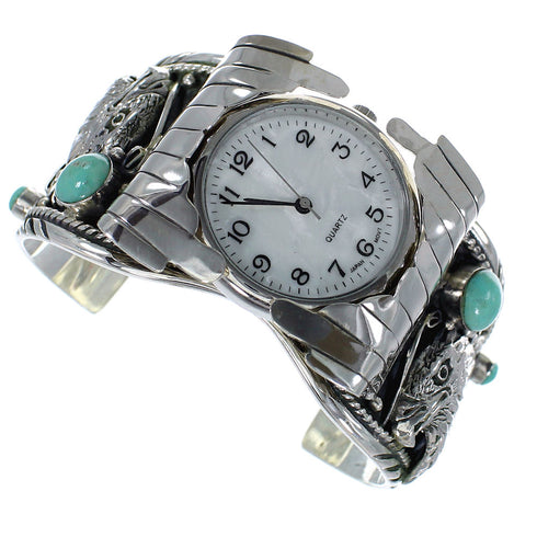 Sterling Silver Turquoise Southwest Jewelry Eagle Cuff Watch CX48219
