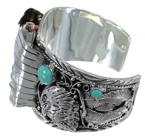 Sterling Silver Turquoise Southwest Jewelry Eagle Cuff Watch CX48219
