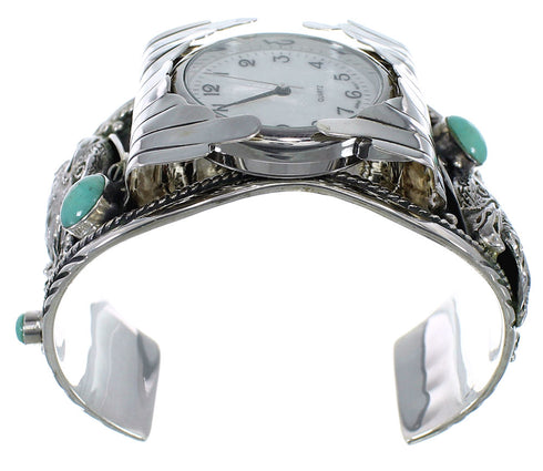 Sterling Silver Turquoise Southwest Jewelry Eagle Cuff Watch CX48219