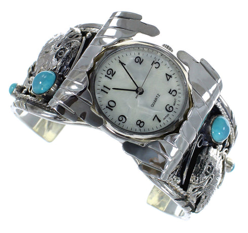 Sterling Silver Southwest Jewelry Turquoise Eagle Cuff Watch CX48223