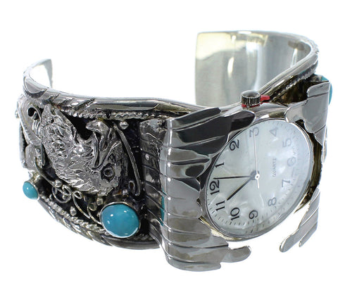 Sterling Silver Southwest Jewelry Turquoise Eagle Cuff Watch CX48223
