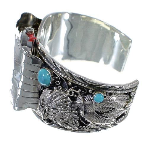 Sterling Silver Southwest Jewelry Turquoise Eagle Cuff Watch CX48223