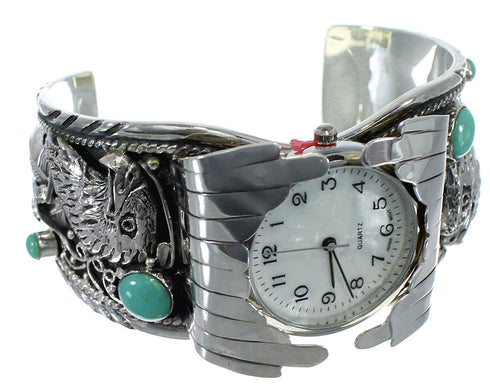 Southwest Jewelry Sterling Silver Eagle Turquoise Cuff Watch CX48230