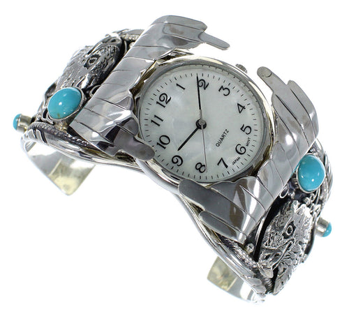 Southwest Eagle Turquoise Authentic Sterling Silver Cuff Watch CX48238