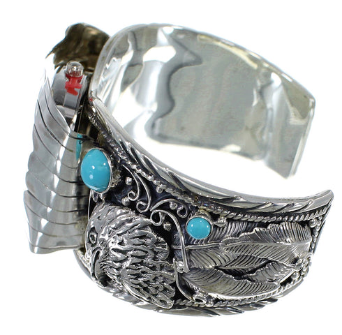 Southwest Eagle Turquoise Authentic Sterling Silver Cuff Watch CX48238