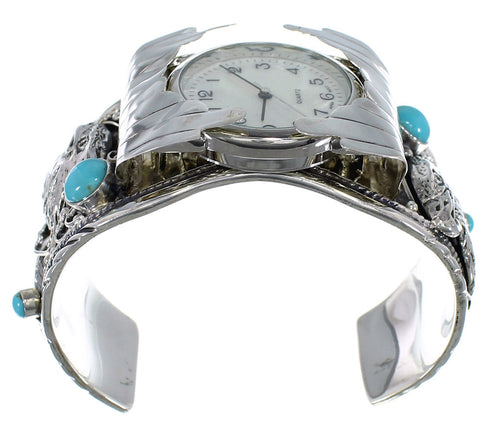 Southwest Eagle Turquoise Authentic Sterling Silver Cuff Watch CX48238