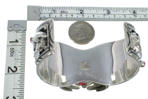 Turquoise And Coral Southwest Eagle Sterling Silver Cuff Watch CX48264