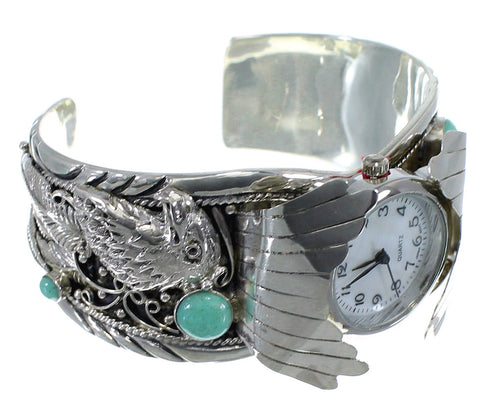 Turquoise Authentic Sterling Silver Southwest Eagle Cuff Watch CX48273