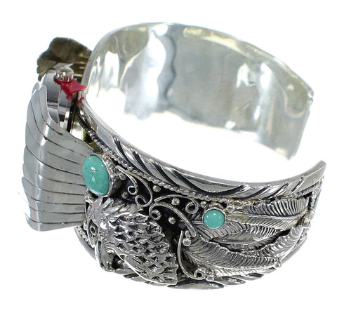 Turquoise Southwest Authentic Sterling Silver Eagle Cuff Watch CX48275