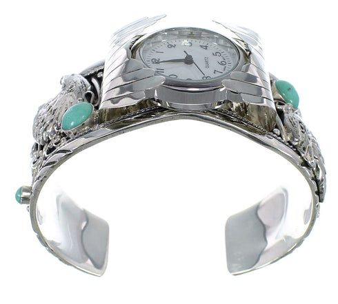 Turquoise Authentic Sterling Silver Southwest Eagle Cuff Watch CX48273