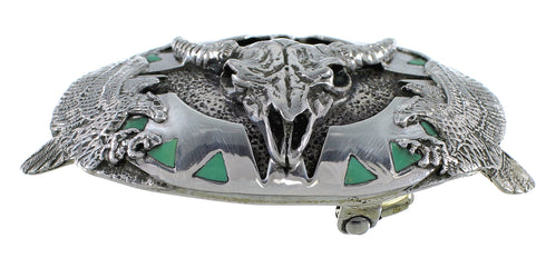 Turquoise Genuine Sterling Silver Cow Skull Eagle Belt Buckle EX48464