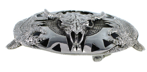 Jet And Genuine Sterling Silver Cow Skull Eagle Belt Buckle EX48467