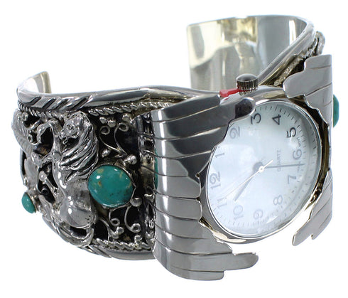 Southwest Horse Jewelry Sterling Silver Turquoise Cuff Watch CX48653