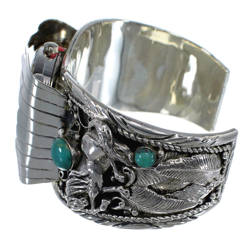 Southwest Horse Jewelry Sterling Silver Turquoise Cuff Watch CX48653