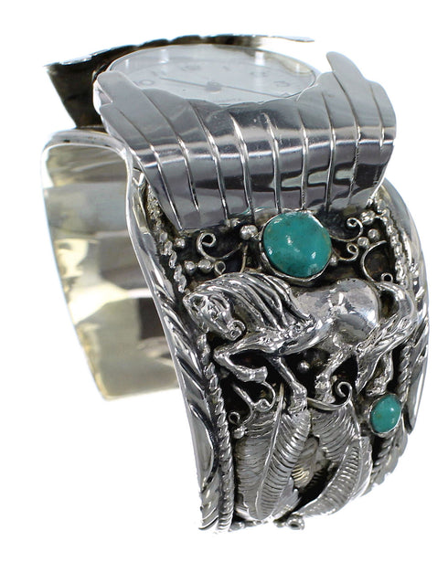 Southwest Horse Jewelry Sterling Silver Turquoise Cuff Watch CX48653