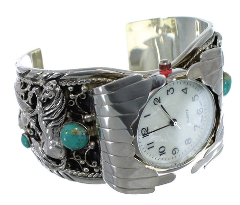 Southwest Sterling Silver Horse Turquoise Cuff Watch CX48656
