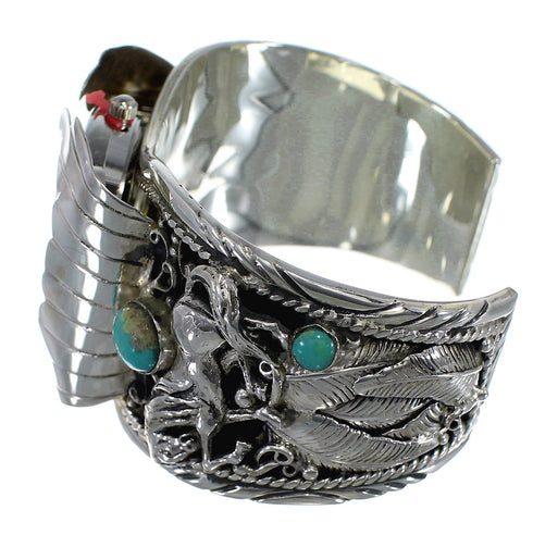 Southwest Sterling Silver Horse Turquoise Cuff Watch CX48656
