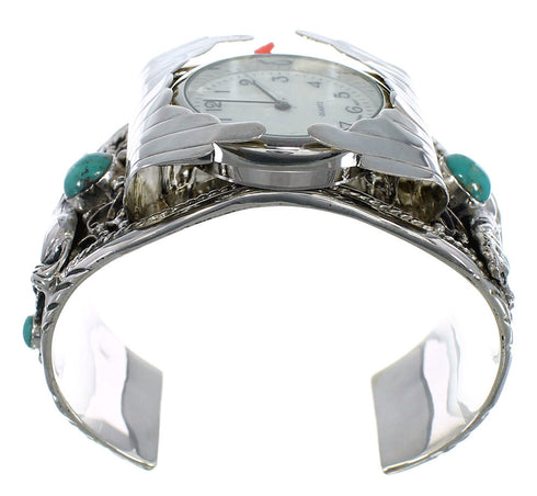 Southwest Sterling Silver Horse Turquoise Cuff Watch CX48656