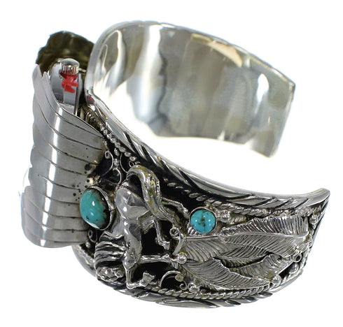 Southwest Sterling Silver Turquoise Horse Cuff Watch CX48658