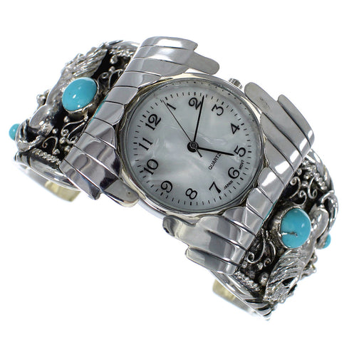 Southwest Turquoise Sterling Silver Horse Cuff Watch CX48661