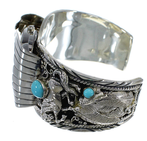 Southwest Turquoise Sterling Silver Horse Cuff Watch CX48661
