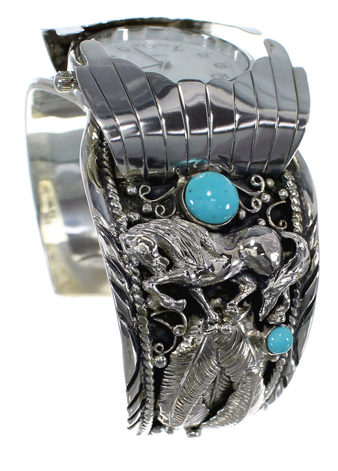 Southwest Turquoise Sterling Silver Horse Cuff Watch CX48661