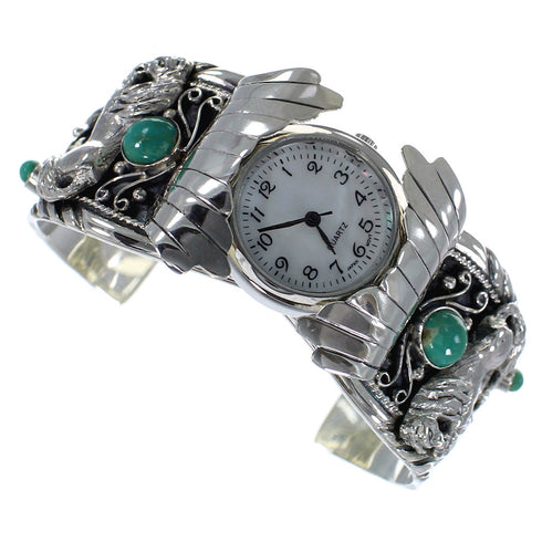 Genuine Sterling Silver Turquoise Horse Southwest Cuff Watch CX48683