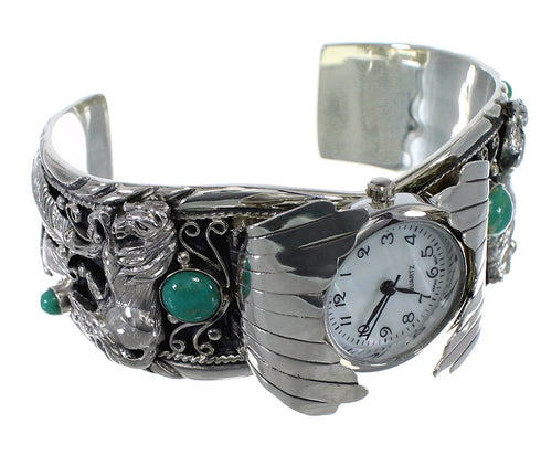 Genuine Sterling Silver Turquoise Horse Southwest Cuff Watch CX48683