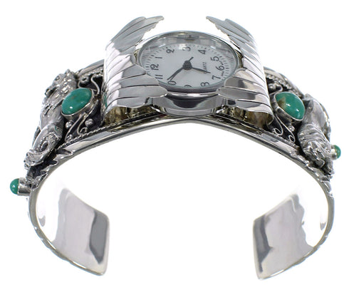Genuine Sterling Silver Turquoise Horse Southwest Cuff Watch CX48683