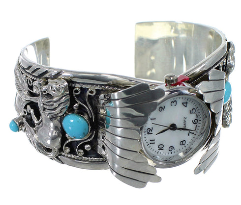 Turquoise Horse Authentic Sterling Silver Southwest Cuff Watch CX64075
