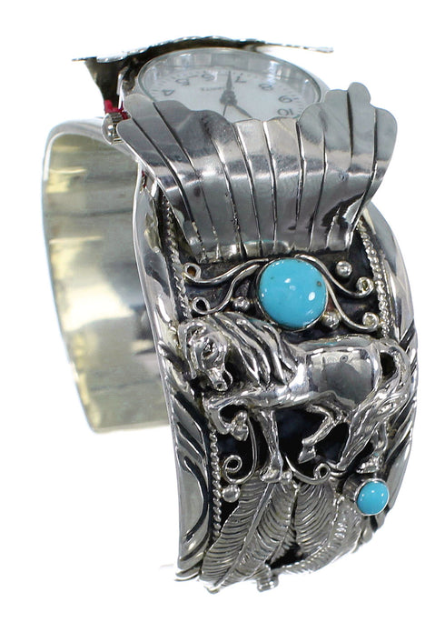 Turquoise Horse Authentic Sterling Silver Southwest Cuff Watch CX64075