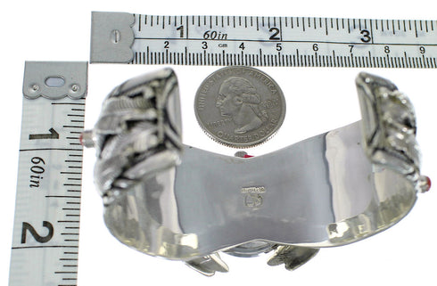 Turquoise And Coral Sterling Silver Horse Southwest Cuff Watch CX48702