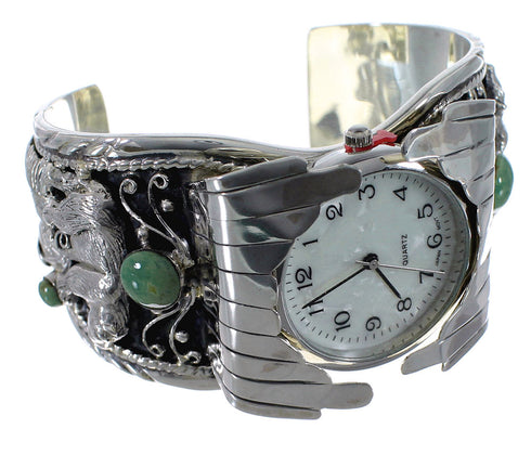 Southwest Jewelry Sterling Silver Bear Turquoise Cuff Watch CX48704