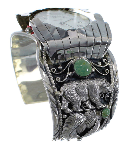 Southwest Jewelry Sterling Silver Bear Turquoise Cuff Watch CX48704