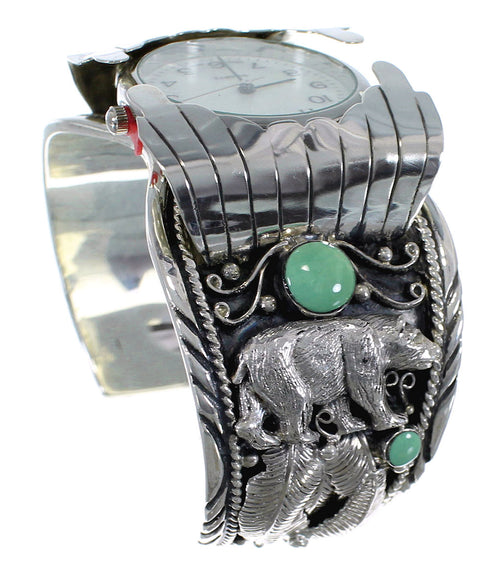 Southwest Bear Turquoise Sterling Silver Cuff Watch CX48707